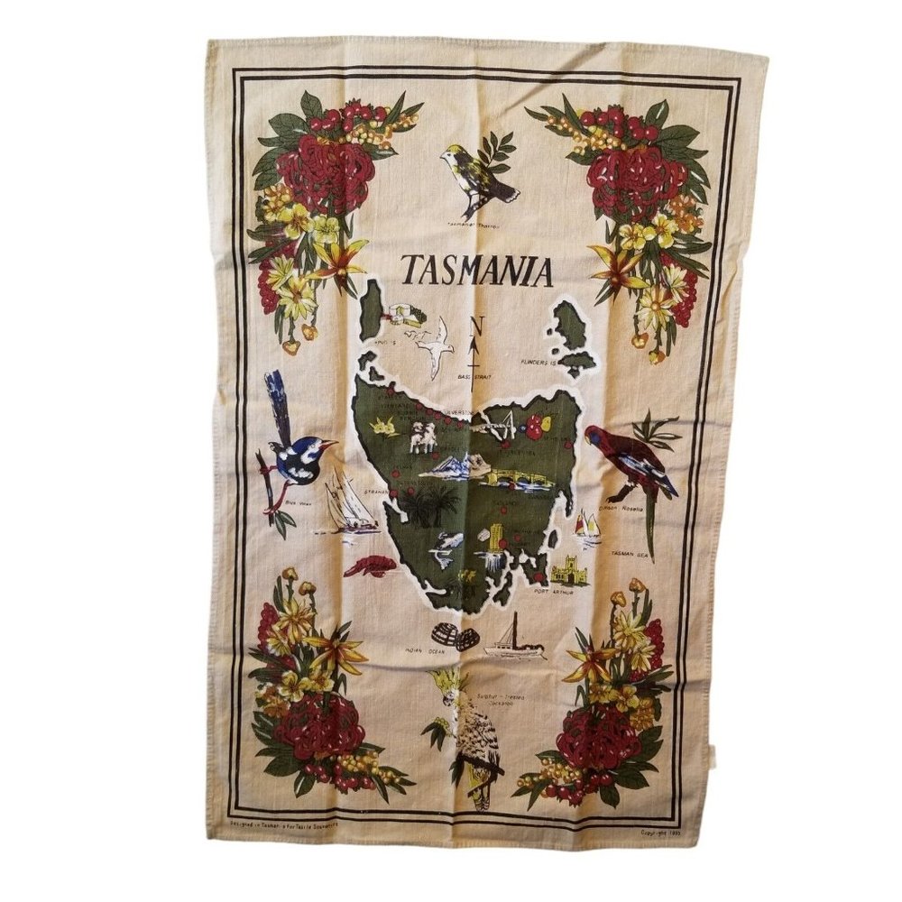Map Tea Towel Souvenir Tasmania Vintage Island Dish Kitchen Australia Tasmanian